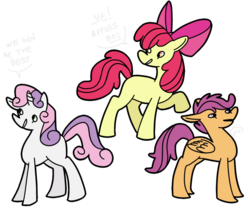 Size: 1024x853 | Tagged: safe, artist:ghost8oy, apple bloom, scootaloo, sweetie belle, g4, blank flank, cutie mark crusaders