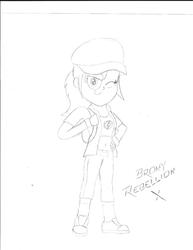 Size: 2544x3296 | Tagged: safe, rainbow dash, human, g4, baseball cap, belly button, female, hat, high res, humanized, monochrome, one eye closed, ponytail, sneakers, solo, wink