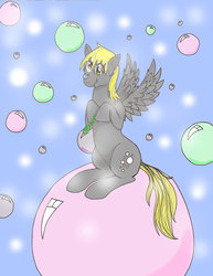 Size: 1024x1329 | Tagged: safe, artist:i-wish-i-was-a-seiyu, derpy hooves, pegasus, pony, g4, bubble, bubble wand, female, mare, solo