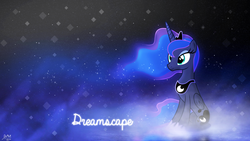 Size: 1920x1080 | Tagged: safe, artist:fillynix-artz, artist:istilllikegamecubes, princess luna, alicorn, pony, g4, sitting, smiling, solo, starfield, stars, vector, wallpaper