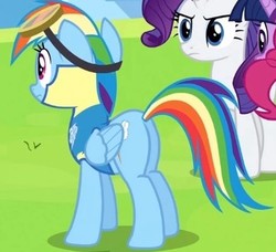 Size: 360x328 | Tagged: safe, screencap, pinkie pie, rainbow dash, rarity, twilight sparkle, pony, g4, wonderbolts academy, butt, cropped, female, mare, plot, wonderbolt trainee uniform