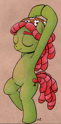 Size: 1382x2807 | Tagged: safe, artist:drakefenwick, tree hugger, pony, g4, bipedal, female, modeling, solo, traditional art