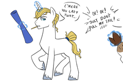 Size: 1500x1000 | Tagged: safe, artist:pikokko, pipsqueak, prince blueblood, g4, magic, missing cutie mark