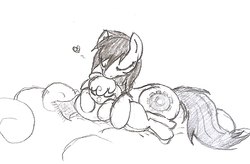 Size: 698x457 | Tagged: safe, artist:rusticpony, oc, oc only, oc:rusty, pegasus, pony, cuddling, foal, monochrome, mother and daughter, snuggling, traditional art