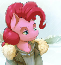 Size: 1770x1877 | Tagged: safe, artist:gsphere, pinkie pie, g4, clothes, coat, female, parka, snow, snowfall, solo, winter