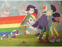 Size: 635x482 | Tagged: safe, bon bon, lyra heartstrings, rainbow dash, rarity, sweetie drops, equestria girls, g4, my little pony equestria girls: legend of everfree, camp fashion show outfit, clothes, converse, high heels, legend of everfree – save our camp, shoes, sneakers
