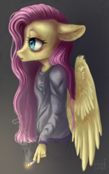 Size: 900x1440 | Tagged: safe, artist:kukseleg, fluttershy, anthro, g4, female, smoking, solo