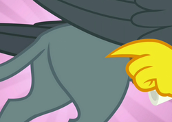 Size: 1445x1029 | Tagged: safe, screencap, gabby, griffon, g4, the fault in our cutie marks, butt, female, plot, pointing, solo