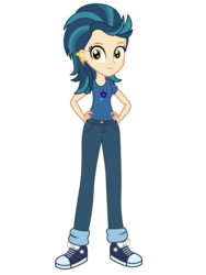 Size: 4500x6000 | Tagged: safe, artist:razethebeast, indigo zap, equestria girls, g4, my little pony equestria girls: friendship games, absurd resolution, clothes, converse, ear piercing, female, flash puppet, hand on hip, looking at you, new outfit, pants, piercing, shoes, sneakers, solo