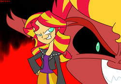 Size: 2000x1400 | Tagged: safe, artist:mofetafrombrooklyn, sunset shimmer, demon, equestria girls, g4, my little pony equestria girls, duality, evil grin, female, sunset satan