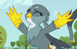 Size: 770x488 | Tagged: safe, screencap, gabby, griffon, g4, the fault in our cutie marks, animated, cute, eyes closed, female, gabbybetes, gif, jazz hands, jazz talons, loop, solo