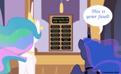 Size: 1639x1000 | Tagged: safe, artist:framwinkle, princess celestia, princess luna, alicorn, pony, g4, duo, duo female, employee of the month, female, mare, royal sisters, siblings, sisters