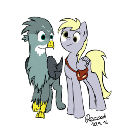 Size: 1024x1024 | Tagged: safe, artist:recordmelodie, derpy hooves, gabby, griffon, pegasus, pony, g4, the fault in our cutie marks, duo, female, mailmare, mare, simple background, transparent background