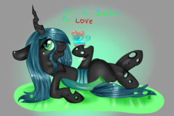 Size: 3000x2000 | Tagged: safe, artist:mojmojsanna, queen chrysalis, changeling, changeling queen, g4, drink, female, high res, on back, solo