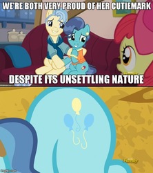 Size: 500x564 | Tagged: safe, screencap, apple bloom, mr. paleo, mrs. paleo, petunia paleo, pinkie pie, g4, my little pony: friendship is magic, the fault in our cutie marks, cutie mark, exploitable meme, meme, petunia paleo's unsettling cutie mark, xk-class end-of-the-world scenario