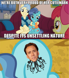 Size: 909x1024 | Tagged: safe, screencap, apple bloom, mr. paleo, mrs. paleo, petunia paleo, g4, the fault in our cutie marks, cutie mark, meme, nicolas cage, nightmare fuel, petunia paleo's unsettling cutie mark, squidolas cage, tentacles, wat