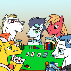 Size: 2000x2000 | Tagged: safe, artist:midnight-cobra, big macintosh, bulk biceps, carrot cake, fancypants, soarin', earth pony, pony, g4, high res, male, poker, stallion