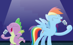 Size: 3550x2197 | Tagged: safe, artist:porygon2z, rainbow dash, spike, g4, female, high res, karaoke, male, microphone, singing