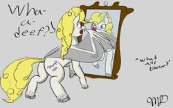 Size: 4000x2500 | Tagged: safe, artist:marchiedraws, surprise, bat pony, pony, g1, bat ponified, female, mirror, race swap, solo, unshorn fetlocks