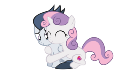 Size: 2500x1450 | Tagged: safe, artist:lunaticdawn, rumble, sweetie belle, g4, colt, cutie mark, female, filly, hug, hug from behind, male, ship:rumbelle, shipping, simple background, straight, the cmc's cutie marks, transparent background, vector