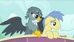 Size: 848x480 | Tagged: safe, screencap, gabby, goldengrape, sir colton vines iii, griffon, g4, the fault in our cutie marks, animated, comforting, cute, floppy ears, gabbybetes, gif, happy, hug, looking down, looking up, sad, smiling, winghug