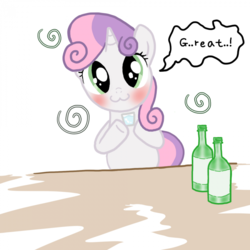 Size: 850x850 | Tagged: safe, artist:ehfkdl569, sweetie belle, pony, unicorn, g4, :3, alcohol, blushing, drunk, drunker belle, female, solo, tipsy, underaged drinking