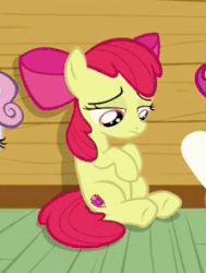 Size: 223x295 | Tagged: safe, screencap, apple bloom, scootaloo, sweetie belle, g4, the fault in our cutie marks, cutie mark, gif, non-animated gif, reaction image, sad, the cmc's cutie marks