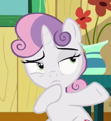 Size: 437x475 | Tagged: safe, screencap, sweetie belle, pony, g4, the fault in our cutie marks, consider the following, dab, female, gif, non-animated gif, reaction image, solo