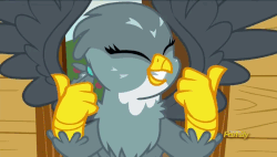 Size: 848x480 | Tagged: safe, screencap, gabby, griffon, g4, the fault in our cutie marks, female, gif, non-animated gif, reaction image, smiling, solo, thumbs up