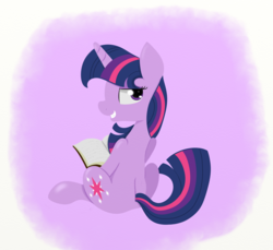 Size: 1422x1300 | Tagged: safe, artist:springveil, twilight sparkle, g4, book, female, looking at you, looking back, smiling, solo