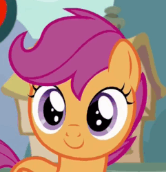 Size: 358x372 | Tagged: safe, screencap, scootaloo, pony, g4, the fault in our cutie marks, animated, cute, cutealoo, female, gif, happy, smiling, solo