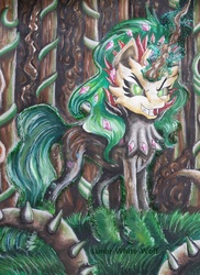 Size: 1471x2020 | Tagged: safe, artist:lunar-white-wolf, gaea everfree, original species, plant pony, pony, tree pony, equestria girls, g4, my little pony equestria girls: legend of everfree, dark magic, equestria girls ponified, female, forest, green eyes, plant, ponified, real gaea everfree, solo, traditional art, tree