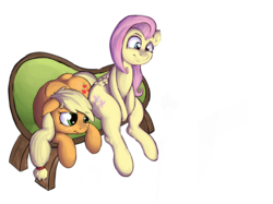 Size: 2872x2150 | Tagged: safe, artist:gab0o0, applejack, fluttershy, g4, couch, duo, exploitable, high res, simple background, sitting