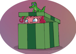 Size: 1200x848 | Tagged: safe, artist:wag-tail, gummy, pinkie pie, pony, g4, box, pony in a box