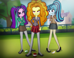 Size: 1429x1120 | Tagged: safe, artist:invisibleink, adagio dazzle, aria blaze, sonata dusk, equestria girls, g4, my little pony equestria girls: rainbow rocks, clothes, crossover, heathers, heathers the musical, pantyhose, parody, the dazzlings