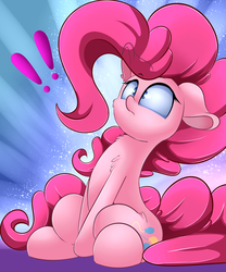 Size: 3000x3600 | Tagged: safe, artist:madacon, pinkie pie, earth pony, pony, g4, atg 2016, exclamation point, female, floppy ears, high res, mare, newbie artist training grounds, sitting, solo, surprised, wide eyes