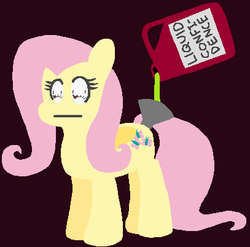 Size: 407x402 | Tagged: safe, artist:threetwotwo32232, fluttershy, pegasus, pony, g4, :|, anal insertion, atg 2016, canister, confident, cutie mark, dark background, female, filling, folded wings, fuel gauge, funnel, gauge, hooves, insertion, lineless, mare, newbie artist training grounds, simple background, solo, standing, wat, wide eyes, wings