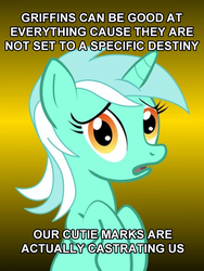 Size: 625x833 | Tagged: safe, lyra heartstrings, g4, my little pony: friendship is magic, the fault in our cutie marks, conspiracy lyra, exploitable meme, gradient background, meme, simple background, yellow background