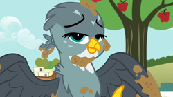 Size: 1920x1080 | Tagged: safe, screencap, gabby, griffon, g4, the fault in our cutie marks, female, lidded eyes, mud, solo