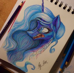 Size: 3987x3915 | Tagged: safe, artist:byannss, princess luna, g4, cracks, female, growling, high res, nose wrinkle, solo, traditional art