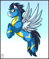 Size: 2133x2540 | Tagged: safe, artist:stormblaze-pegasus, soarin', pony, g4, clothes, flying, high res, male, solo, wonderbolts uniform