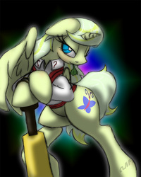 Size: 1200x1500 | Tagged: safe, artist:miniferu, oc, oc only, oc:lizzy, alicorn, pony, alicorn oc, bedroom eyes, celery, cricket bat, doctor who, fifth doctor, herbivore, mouth hold, solo