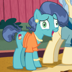 Size: 516x516 | Tagged: safe, screencap, mr. paleo, mrs. paleo, earth pony, pony, g4, the fault in our cutie marks, animated, duo, faic, female, gif, invisible stallion, laughing, male, mare, mother, nervous laugh, solo focus, stallion, worried