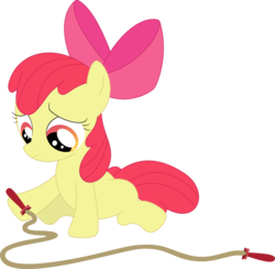 Size: 3548x3459 | Tagged: safe, artist:porygon2z, apple bloom, earth pony, pony, a friend in deed, g4, apple bloom's bow, bow, female, hair bow, high res, jump rope, sad, simple background, sitting, solo, transparent background, vector