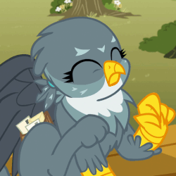 Size: 515x516 | Tagged: safe, screencap, gabby, griffon, g4, the fault in our cutie marks, animated, behaving like a cat, catbird, cute, daaaaaaaaaaaw, eyes closed, female, frown, gabbybetes, gif, griffon scratch, griffons doing cat things, mailbag, paws, scratching, sitting, solo, spread wings, underpaw