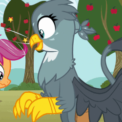 Size: 515x516 | Tagged: safe, screencap, gabby, scootaloo, griffon, g4, the fault in our cutie marks, animated, excited, female, gif, happy