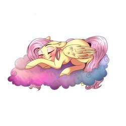 Size: 1280x1280 | Tagged: safe, artist:frostynightsandfairylights, fluttershy, g4, blushing, cloud, cute, ear fluff, eyes closed, female, floppy ears, prone, shyabetes, solo