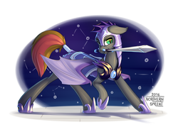 Size: 1024x791 | Tagged: safe, artist:northernsprint, oc, oc only, oc:star sword, bat pony, pony, armor, solo, sword, weapon