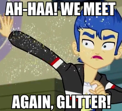 Size: 535x485 | Tagged: safe, edit, flash sentry, equestria girls, g4, angry, caption, glitter, image macro, meme, text