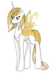 Size: 4000x5500 | Tagged: safe, artist:snowpaca, oc, oc only, oc:queen alas nubilis, changeling, changeling queen, changeling oc, changeling queen oc, female, simple background, transparent background, white, white changeling, yellow, yellow changeling